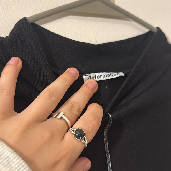 Reformation Stacey Knit Long Sleeve Top in Black with White Piping - L - Picture 5 of 6